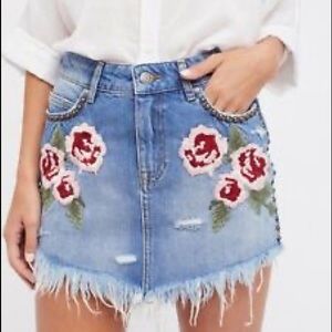Free people cotton embroidered denim skirt